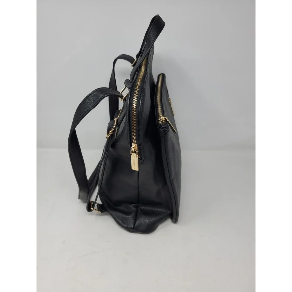 Expressions Black Faux Leather Backpack with Gold Hardware